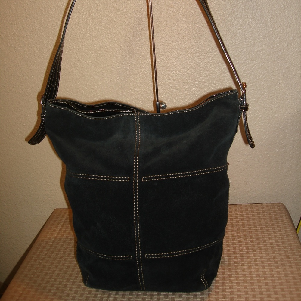 Tignanello Black Suede + Patent Leather Hobo EUC!